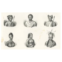 Impression ancienne d'Amérindiens de Timor, vers 1845