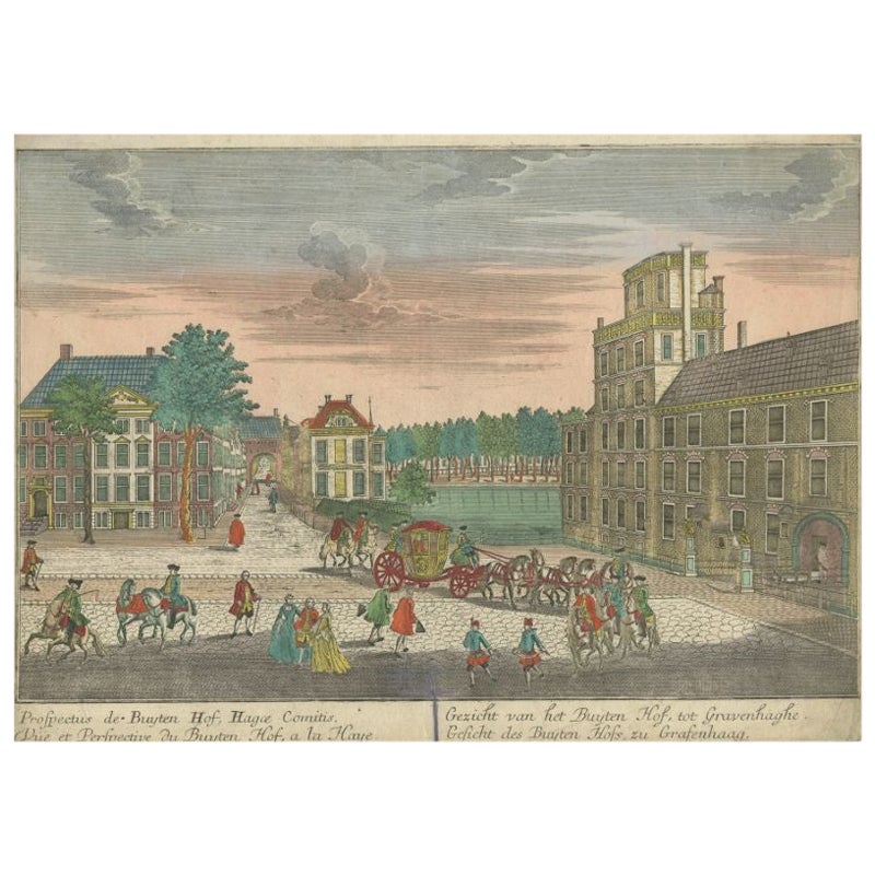 Antiker Druck des „Buitenhofs“ in Den Haag, Niederlande, um 1770 im Angebot