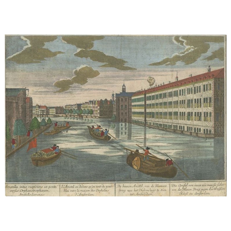 Impression ancienne du "Binnen Amstel" à Amsterdam par Probst, vers 1760 en vente
