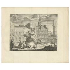 Used Print of the Burning on the Stadhuisbrug in Utrecht, the Netherlands