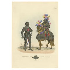 Antique Print of Suits of Black Armour, 1842