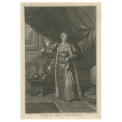 Old Engraving of Sultana or Queen Asseki, wife of the Sultan of Turkey, c.1725
