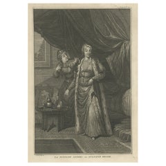 Ancienne gravure de Sultana ou de la reine Asseki, épouse du sultan de Turquie, vers 1725