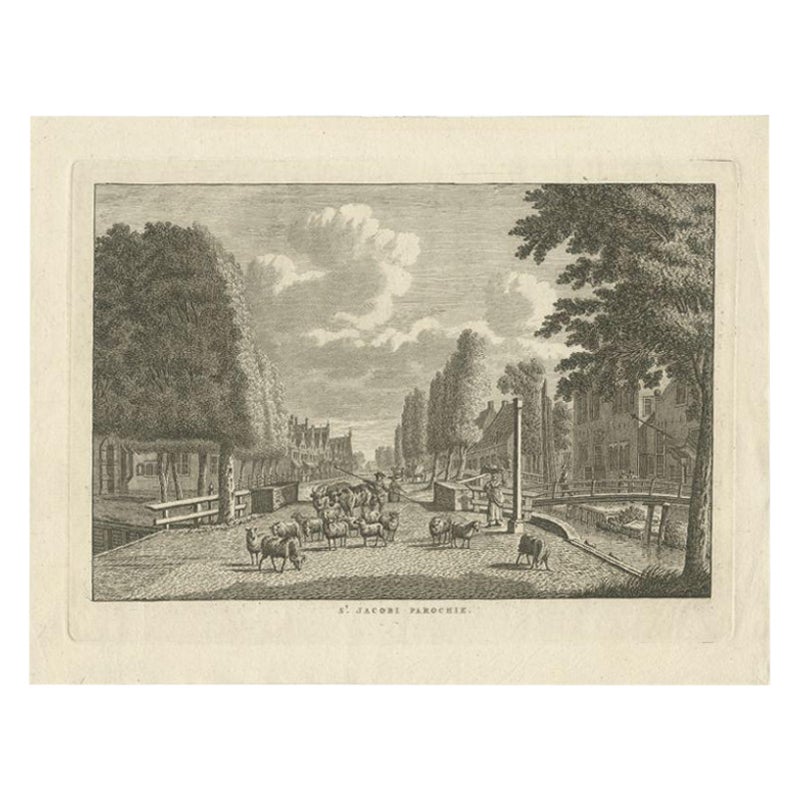 Antique Print of Sint Jacobiparochie, Village in the North of Holland circa 1790 For Sale
