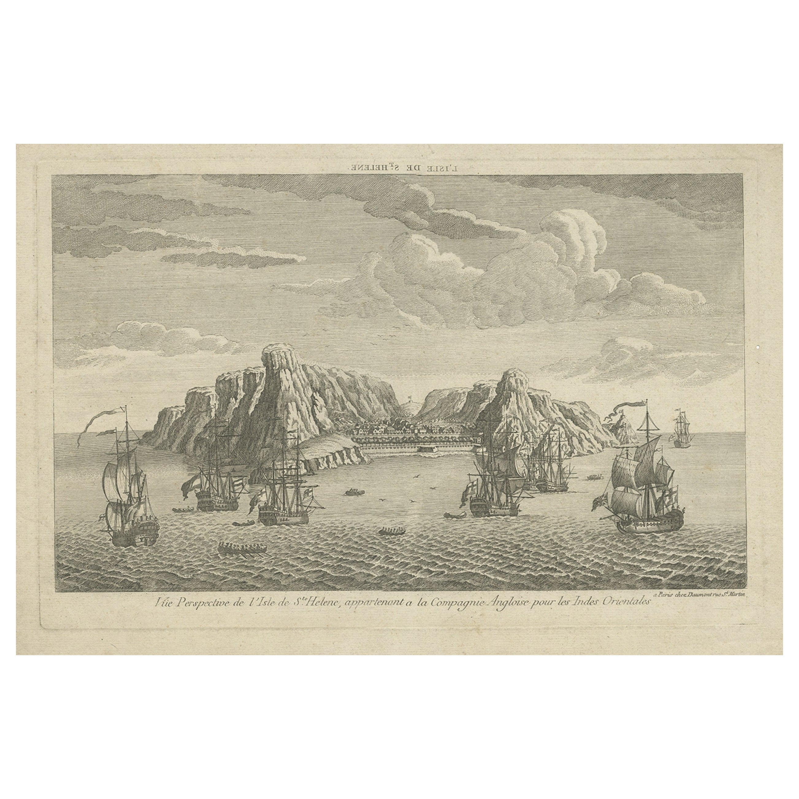 Antique Engraving of Saint Helena, Island in the Atlantic Ocean, c.1760