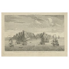 Gravure ancienne de Sainte-Hélène, île de l'océan Atlantique, c.1760