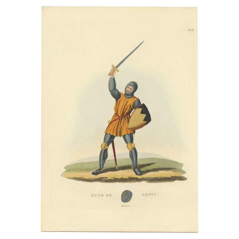 Antique Print of Sir Eudo de Arsic, 1842 For Sale