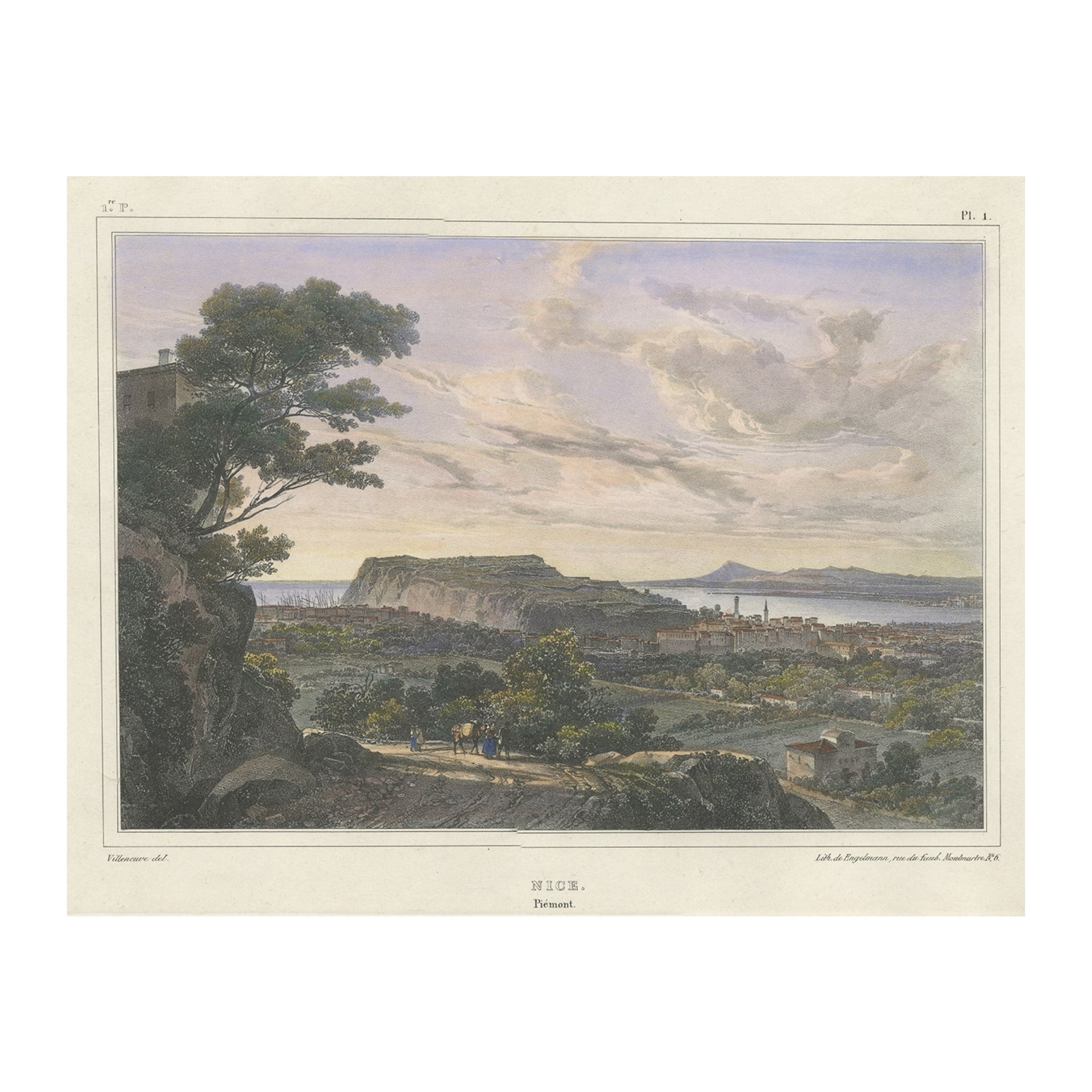 Impression ancienne de Piemont, Nice en France, vers 1830