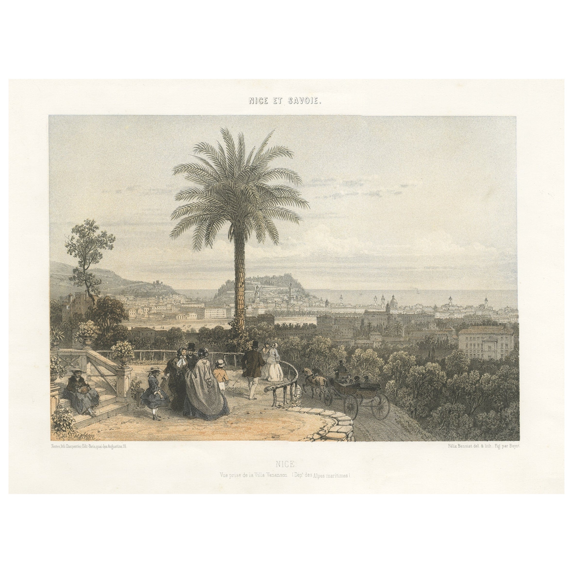 Antique Print of Nice Near Villa Venanson Near Nice in France, c.1865