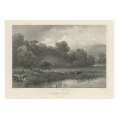 Antique Print of Norham Castle in Northumberland, England, near the River Tweed