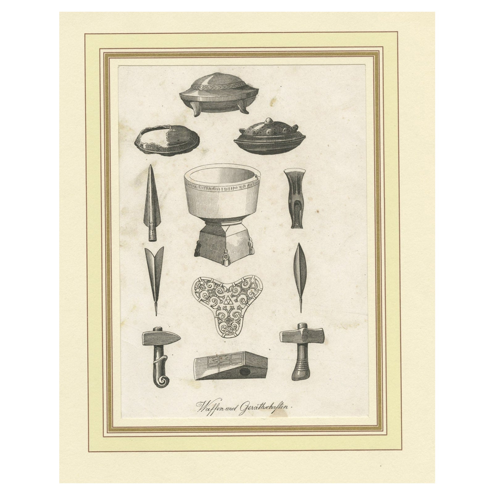 Antique Print of Swedish Weapons and Utensils, c.1880 For Sale