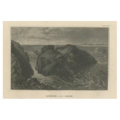 Antique Print of the Carrick-a-Rede Rope Bridge in Northern Ireland, 1836