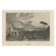 Antique Print of Syracus, Sicilia, Italy, 1837