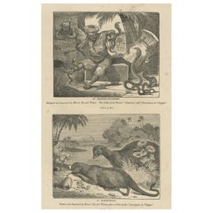 Impression ancienne de breloques serpents et de la Mongoose égyptienne, 1835
