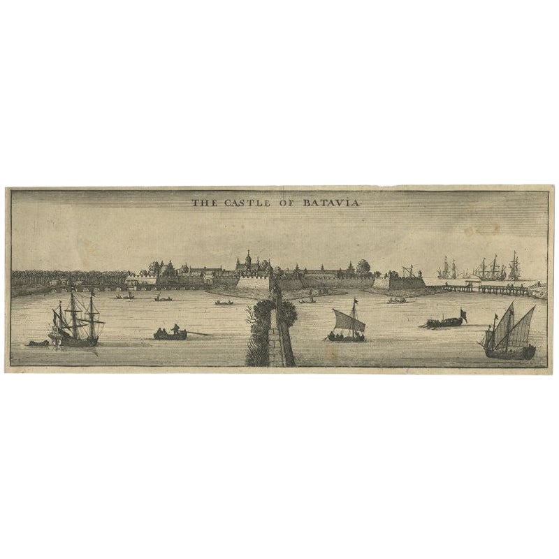 Stampa antica del Castello di Batavia nelle Indie Orientali (Indonesia), 1669