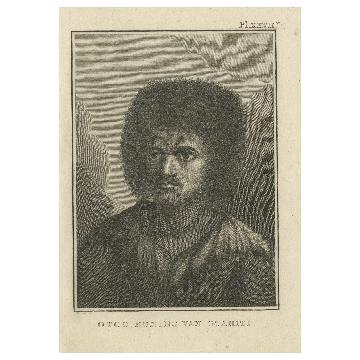 Original Antique Engraving of Otoo, King of Tahiti, by Cook, 1803