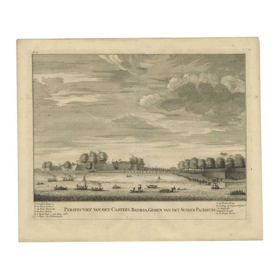 Antique Print of the Castle of Batavia or Nowadays Jakarta, Indonesia, 1726