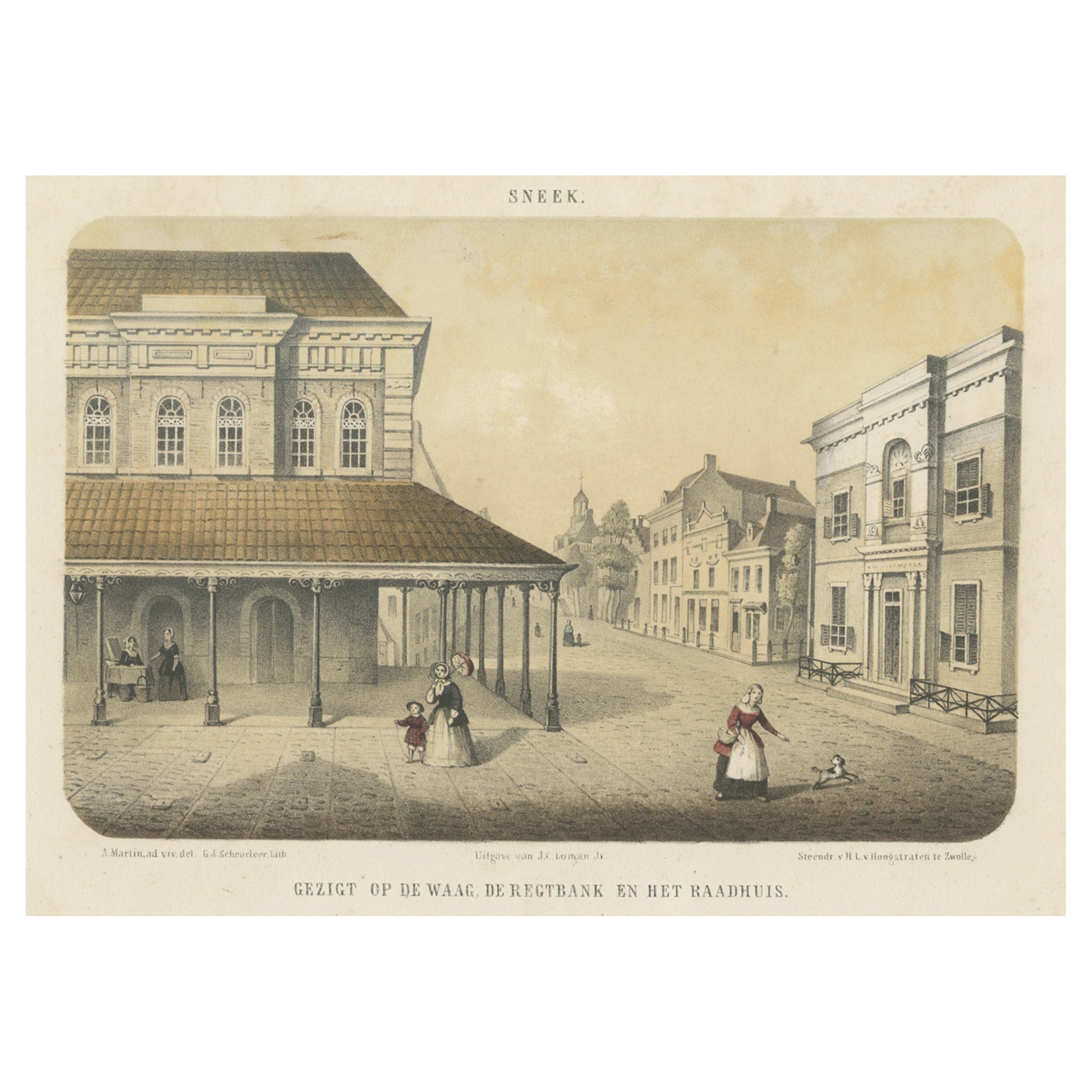 Antique Print of the Frisian City of Sneek, The Netherlands, c.1860 For Sale