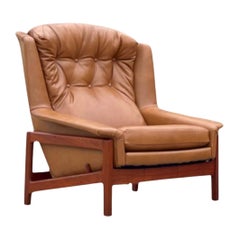 Folke Ohlsson for DUX Reclining + Rocking Lounge Chair in Leather + Walnut