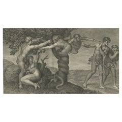 Rare Antique Print of Temptation and Expulsion, c.1780