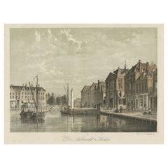 Altes Druck des „Aalmarktes“ von Leiden, Universitätsstadt in den Niederlanden, 1860