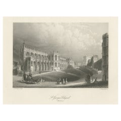 Antique Print of St. George's Chapel of Windsor, England, c.1850