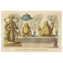 Antique Hand-Colored Print of Statues of Chinese Deities in China, 1823