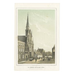Antiker Druck der katholischen Kirche Leiden, Niederlande, 1859