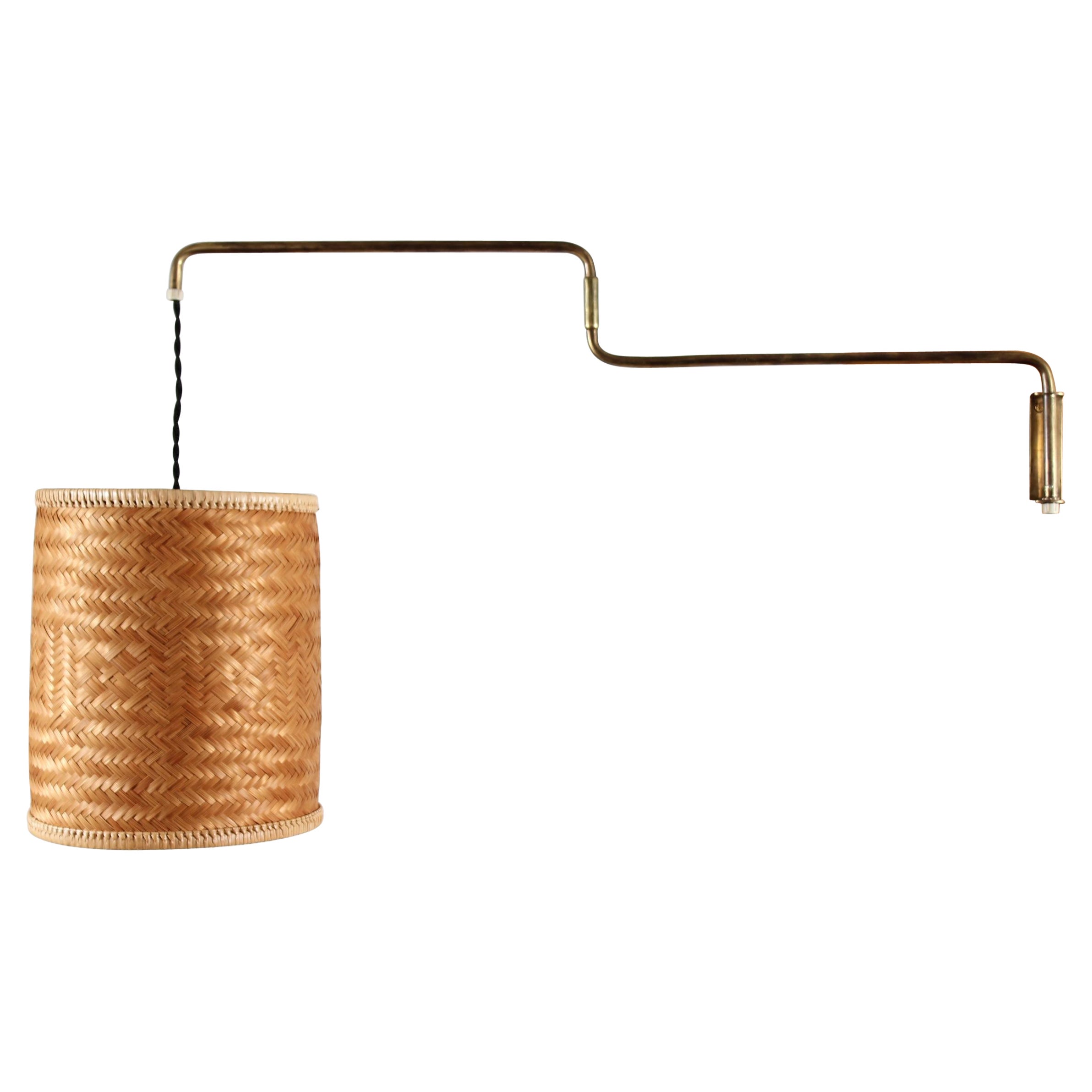 Paavo Tynell Style Flexible Wall Light of Brass and Cane Denmark 1950s