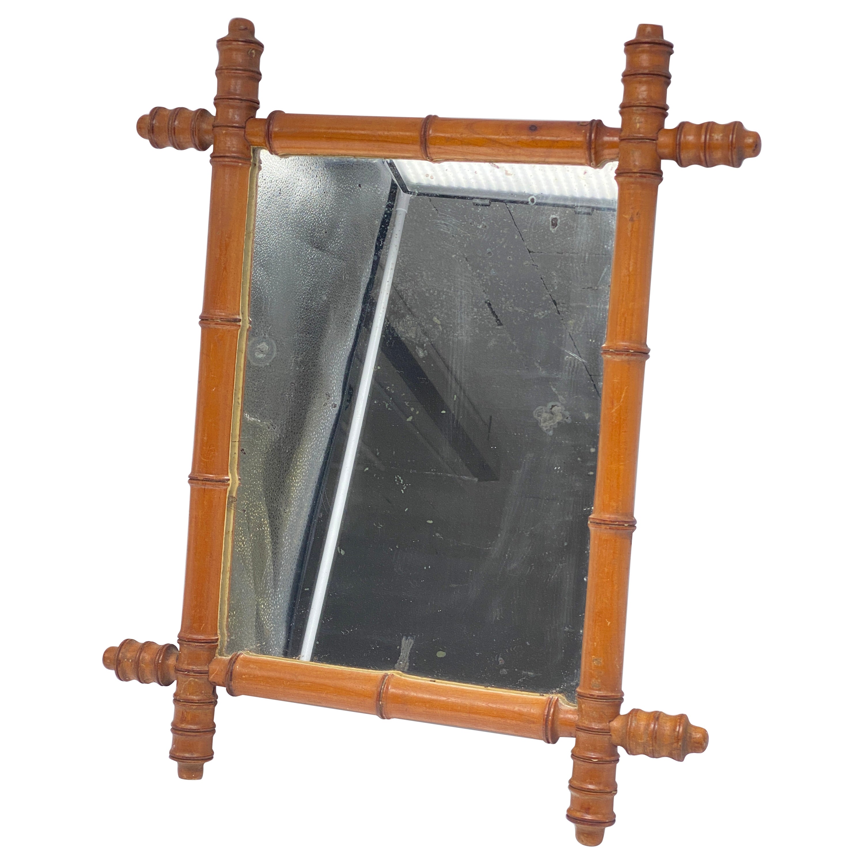 Faux Bamboo Mirror, France 19th Century, Brown Color For Sale