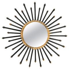 Chaty Vallauris Gilt and Black Sunburst Mirror, 1950s