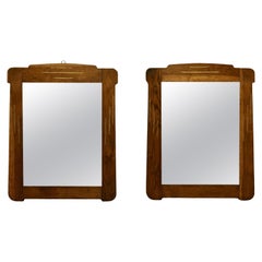 Delightful Pair of French Art Deco Golden Oak Mirrors