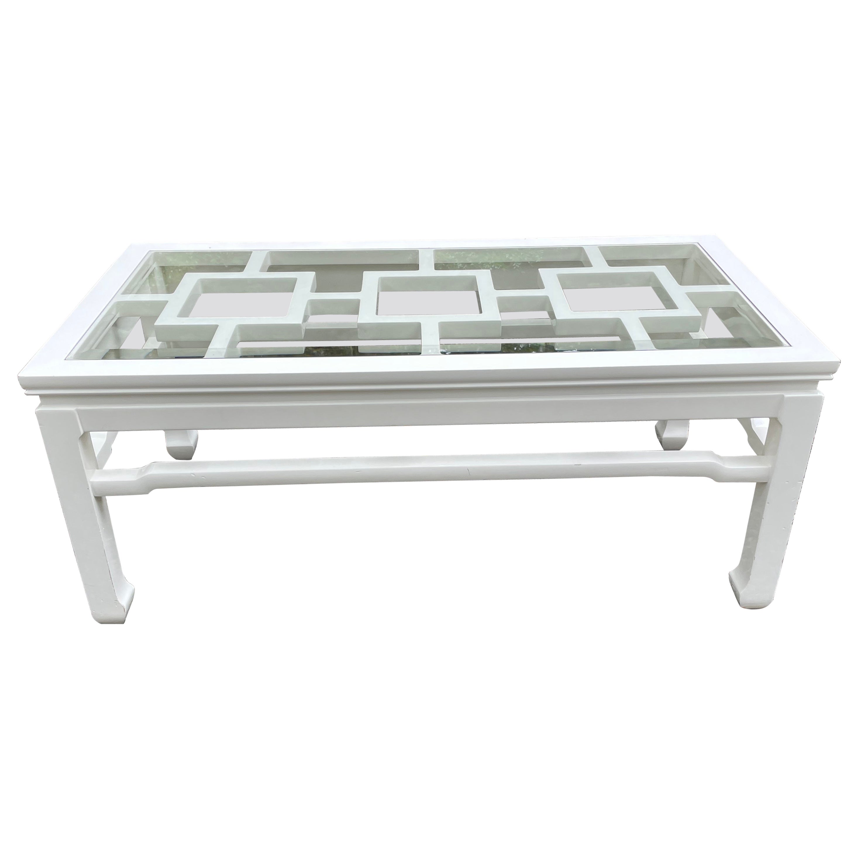 Contemporary Asian Inspired White Lacquered Rectangular Coffee Table