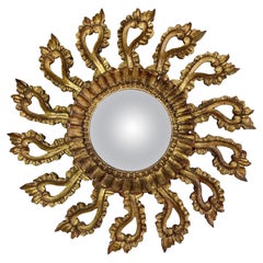  Miroir décoratif en bois doré sculpté et convexe Sunburst