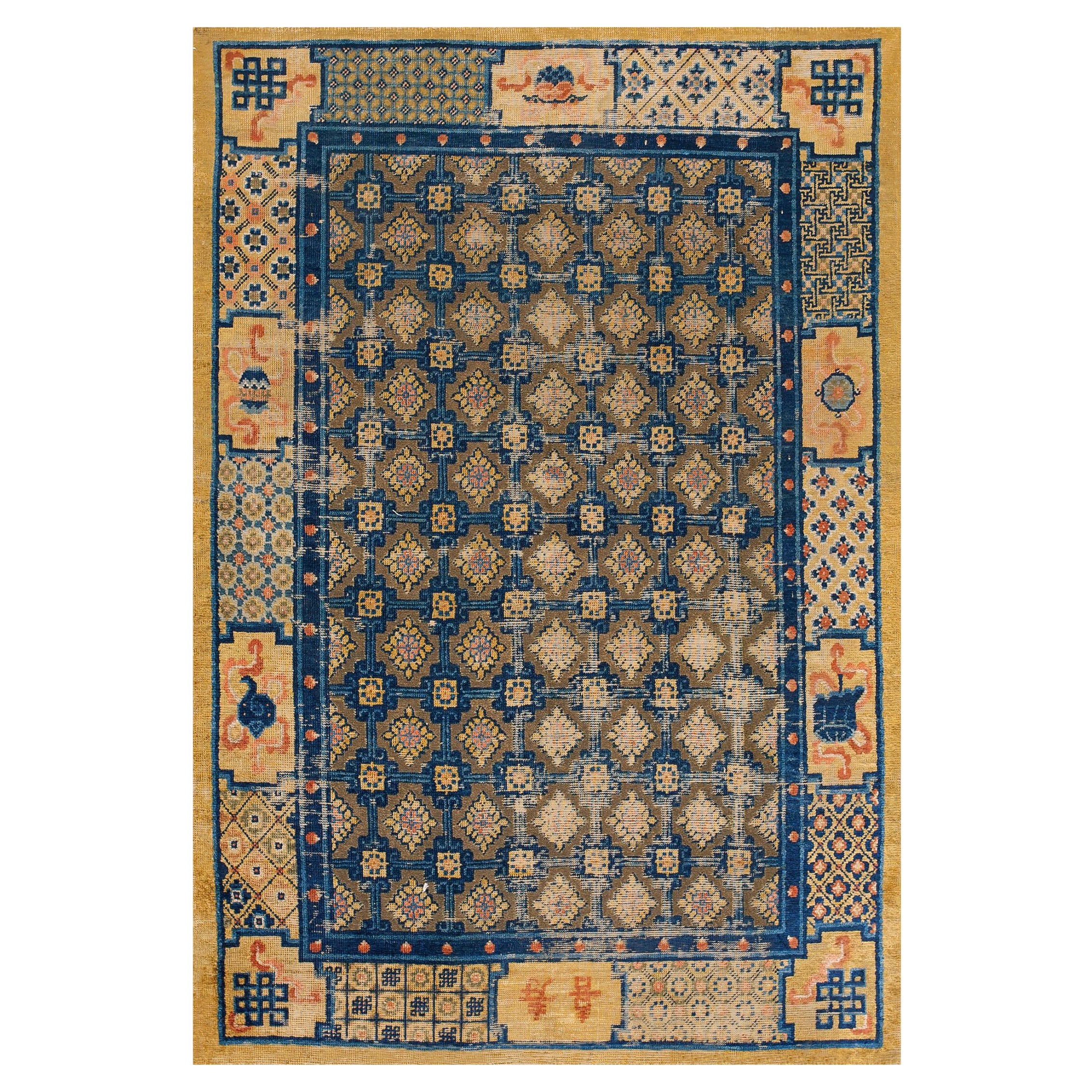Antique Chinese Ningxia Silk & Metal Carpet ( 4'1'' x 6' - 125 x 182 cm ) For Sale