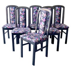 Art Deco Multi Color Fabric Dining Chairs, Set of 6