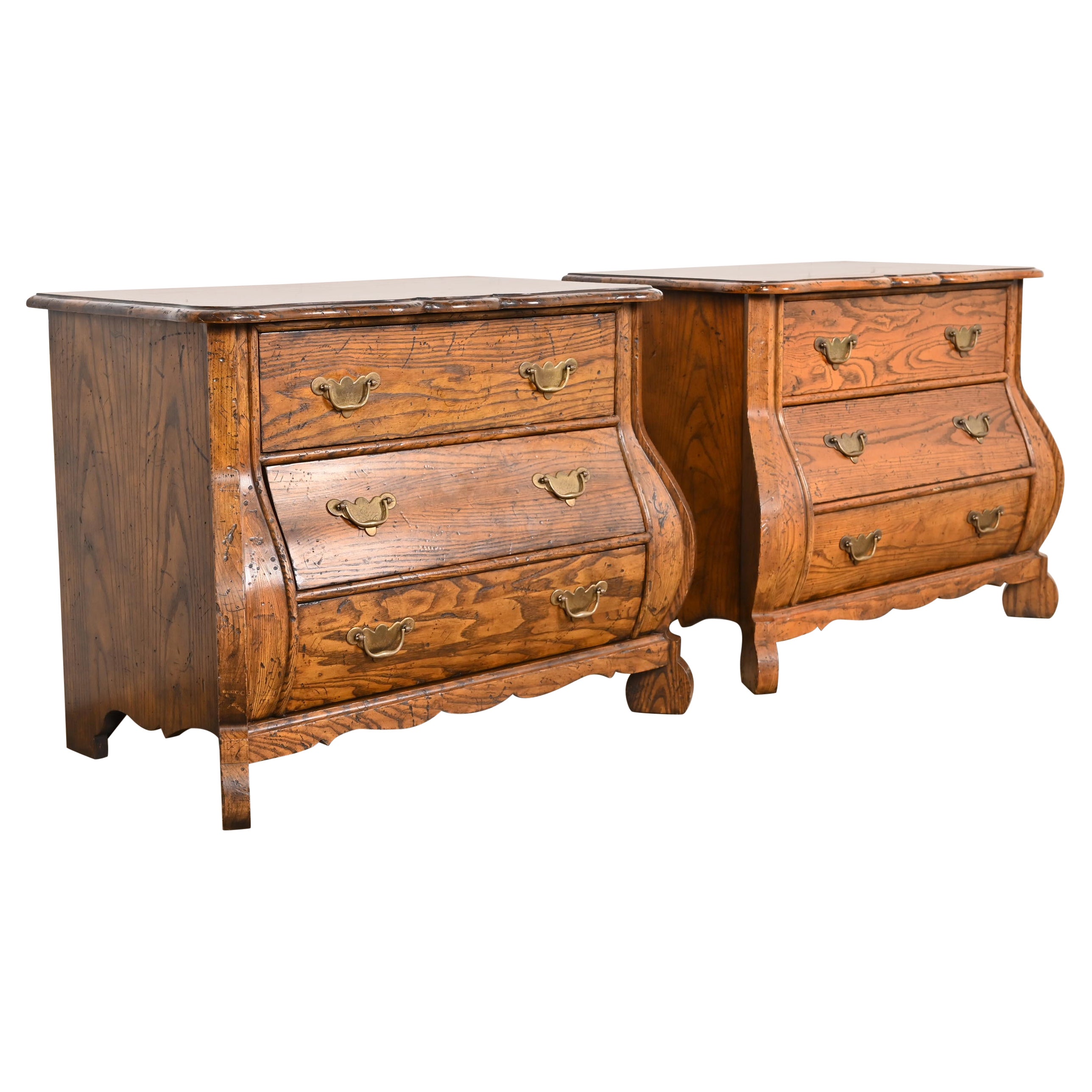 Baker Furniture French Provincial Louis XV Oak Bombay Chests, Pair