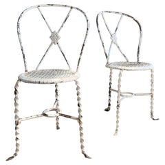 White Tri-Legged Regency Wrought Iron Chairs
