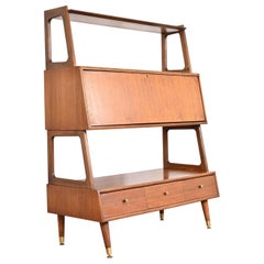Mid-Century Modern Walnut Wall Unit Bookcase with Secretary Desk by Saginaw