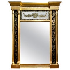 Antique English Gold Leaf and Reverse Painted Glass Eglomise Mirror, Circa 1920