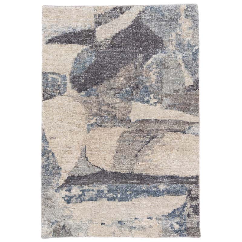 Contemporary Handmade Abstract Custom Blue Wool Rug For Sale at 1stDibs