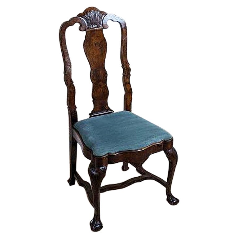 19th-Century French Oak Chair with Grey Upholstery For Sale