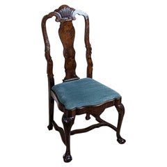 19th-Century French Oak Chair with Grey Upholstery