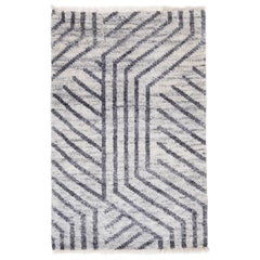 Modern Handmade Gray Geometric Wool & Cotton Custom Rug