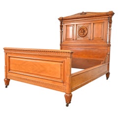 Antique Victorian Monumental Carved Walnut Full Size Bed Attributed to Horner