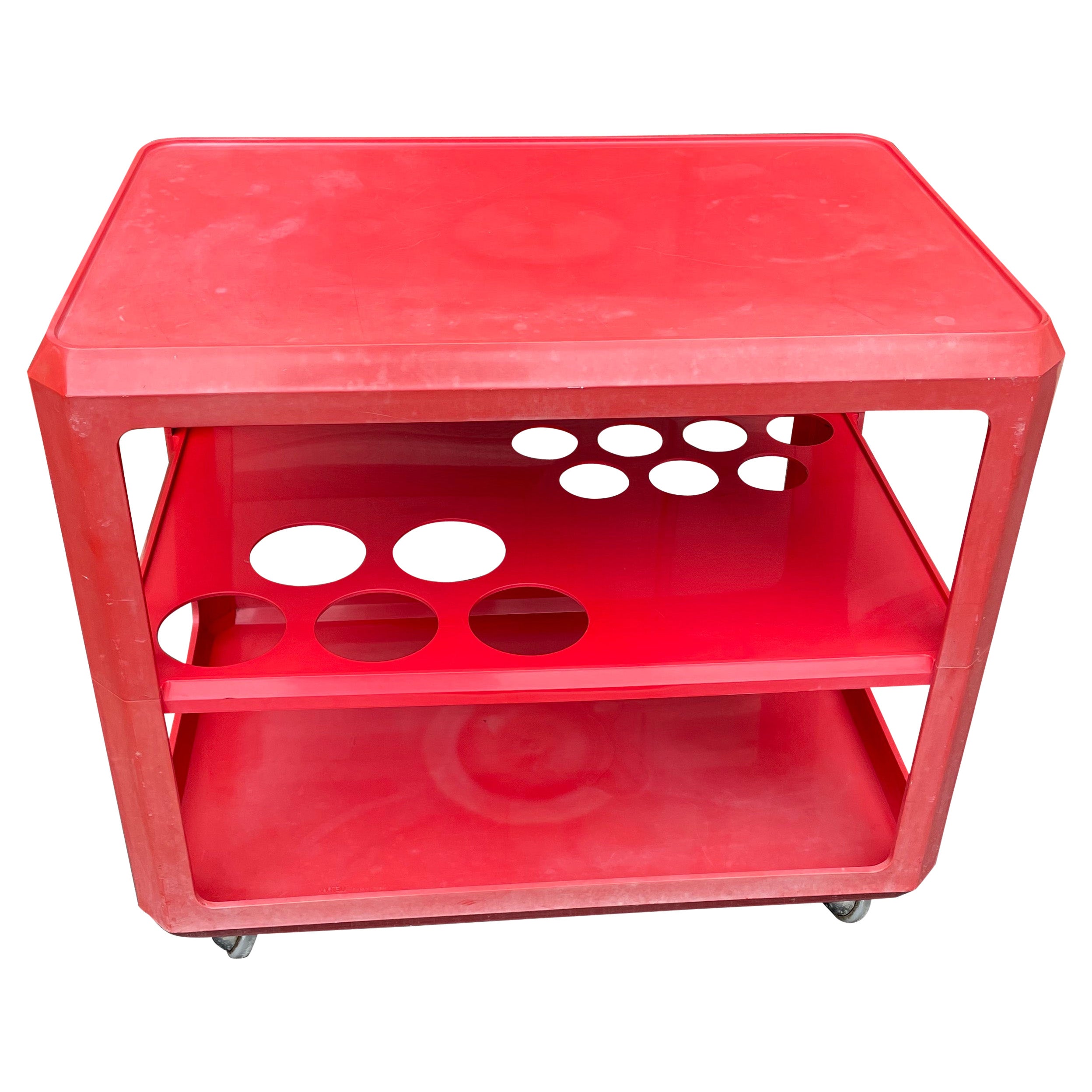 Alberto Roselli for Kartell Red Bar Cart / Drink Trolley For Sale