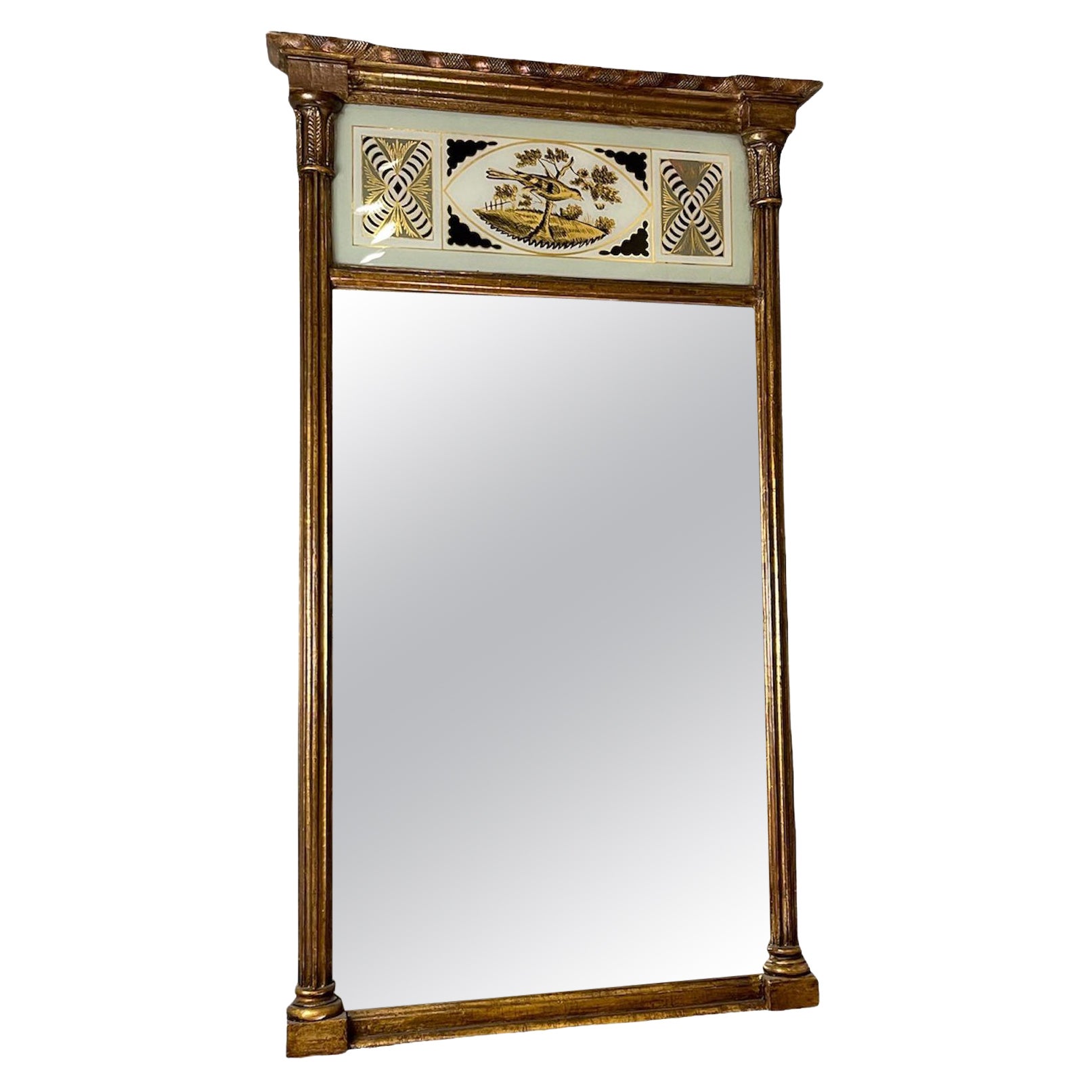 Miroir fédéral peint en bois doré et églomisé