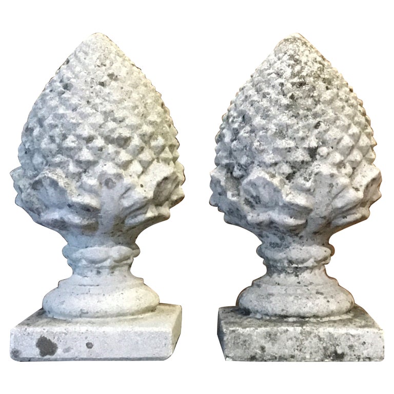 Large Concrete Pinecone Gate Pillar Finials, Pair of, For Sale