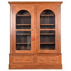 Antique Victorian Walnut Glass Front Bookcase Cabinet, Circa 1880s