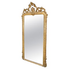 French Gilt Wood & Gesso Scrolled Foliage Central Cartouche Wall Mirror, C. 1820